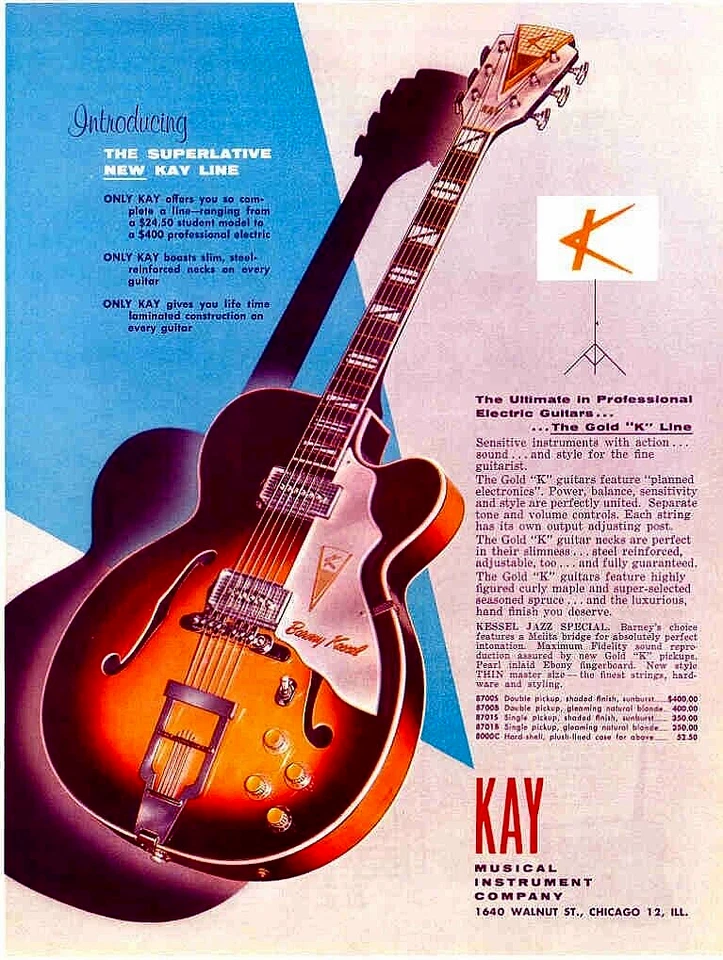1950's KAY BARNEY KESSEL GUITAR AD    8 1/2" x 11"     $6.99 - Image 1 of 1