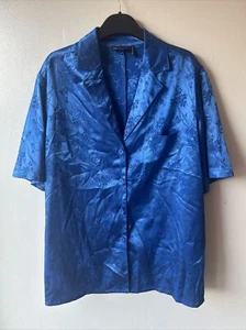 Women’s Designer ASOS Size 8 Royal Blue Floral Short Sleeve Blouse Shirt Top - Picture 1 of 5