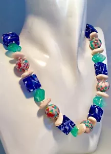 Collar Multi Cuentas Lele Sadoughi “Azul Océano” Chapado en Oro 14 K NUEVO - Imagen 1 de 6
