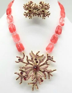 Heidi Daus Pink Diamond Swarovski Crystal Coral Branch Statement Jewelry Set NIB - Picture 1 of 15