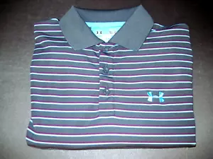 Under Armour Golf Polo HeatGear Loose Coupe Lache Striped Shirt Mens Sz Medium - Picture 1 of 6