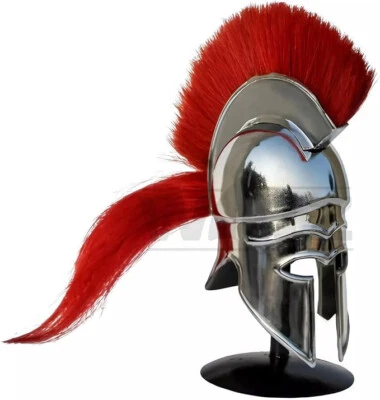 Mini casco medieval de armadura corintia griega pluma roja armadura espartana soporte libre Foto 1 de 4