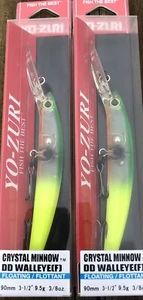 2 Yo Zuri Crystal Minnow DD Walleye 90mm Floating Crankbait Lure Banana Peel - Picture 1 of 2