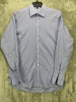 Hilditch & Key Men's Dress Shirt 16L Blue Micro Check Outdoor French Cuffs - Image 1 of 4