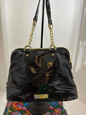 Bolso de mano Betsey Johnson negro imitación charol y espiga textil usado en excelente estado Foto 1 de 4