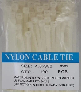 14” White Nylon Cable Tie Zip Heavy Duty Plastic Wire - Pack of 100pcs - Picture 1 of 1
