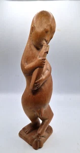 Vintage Wood Sculpture Nude Flute Player Balinese Indonesia Statue 12" Tall - Picture 1 of 4