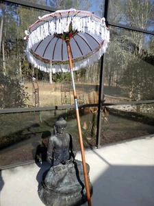 Umbrella Patio ornamental Bali Natural Pole approx 7' x 4' (one Umb) many colors - Picture 1 of 22