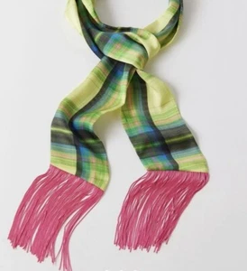 URBAN OUTFITTERS FRINGE SKINNY SCARF PLAID YELLOW GREEN Y2K NEW - Picture 1 of 5