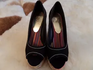 SPEED LIMIT 98 Black COLORFUL WOVEN WICKER PEEP TOE Platform Wedges Shoes US 6 - Picture 1 of 5
