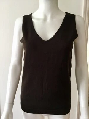 New Ellen Tracy Brown Silk & Nylon Sleeveless V neck Knit Tank Top Sz Small - Image 1 of 4