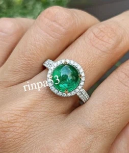 Classic Engagement Ring Jewelry For Women's Cabochon Syn Green Emerald 925 SS - Picture 1 of 3