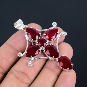 Garnet Quartz 925 Silver Sterling Gemstone Handmade Pendant Jewelry 6.5 cm - Picture 1 of 4