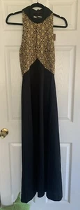 Vintage Black And Gold Brocade Long Full Length Evening Dress Halter Neck 60/70s - Picture 1 of 10