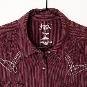 Wrangler Rock 47 Western Pearl Snap Shirt Women L Burgundy Embroidered Cotton - Picture 1 of 11