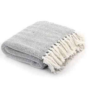 NNEVL Throw Cotton Herringbone 125x150 cm Grey - Picture 1 of 6