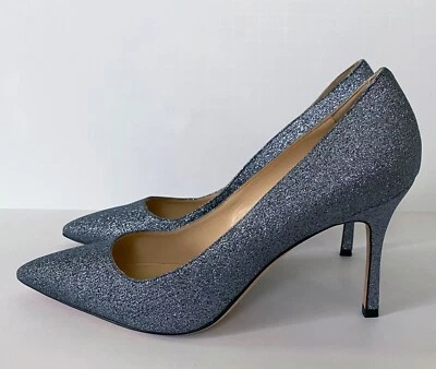 NUEVO MANOLO BLAHNIK PLATA BRILLANTE TELA ZAPATOS DE SALÓN ZAPATOS TACÓN ALTO 41.5 Foto 1 de 4