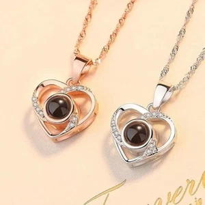 925 Sterling Silver Necklace with Text & Love in 100 Languages Inside Circle Mem - Picture 1 of 6