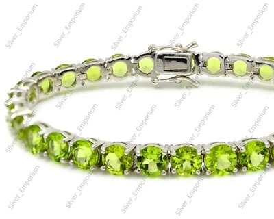 6mm 23CTS Natural Peridot Gem 925 Solid Silver August Birthstone Tennis Bracelet - Image 1 of 4