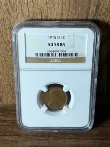 1915-D Lincoln Wheat Cent 1C Penny Graded NGC AU 58 BN - Picture 1 of 2