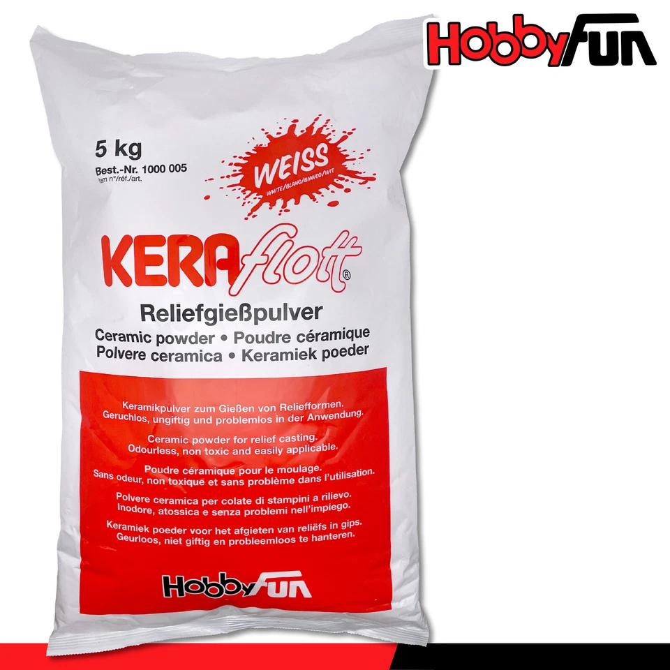 HobbyFun 5 kg KERAflott Reliefgießpulver Gießmasse Keramikpulver für Reliefform