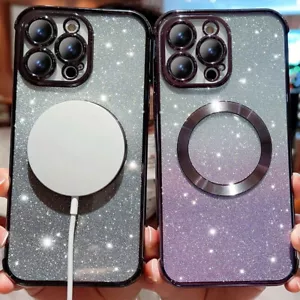 For iPhone 15 14 13 12 11 Pro Max Gradient Glitter Soft Case-Magsafe Phone Cover - Picture 1 of 20