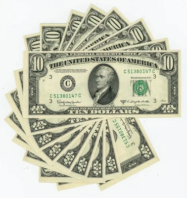 FR #2014C $10 1950D (9) Federal Reserve Notes Philadelphia Consecutive DC-6197 - Image 1 of 3