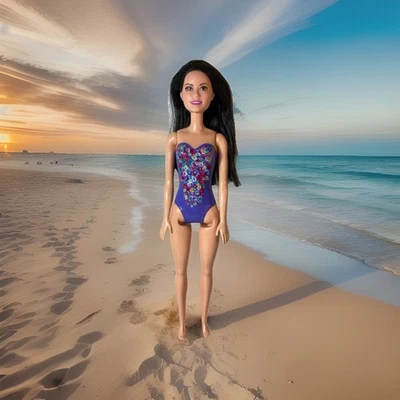 美泰 - 2015 Water Play 芭比娃娃 - 紫色彩绘泳装,Raquelle Face — 第 1/4 张图片