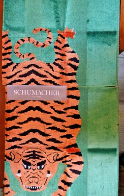 NEW SET 2 SCHUMACHER Jokhang Tiger Velvet Stripe Peacock Olive  Remnants  11.5" - Image 1 of 4