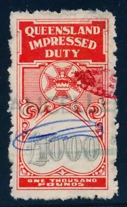 Australia - 1939 Queensland Revenue, £1000 Large Numeral Impressed Duty stamp - Picture 1 of 4