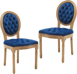 French Country Dining Chairs Set of 2, Vintage Velvet Dining Chair with round Ba - Picture 1 of 7