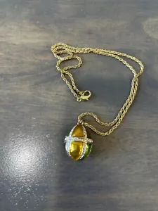 Vintage Emaille und Metall Strass eiförmiges Medaillon Anhänger Halskette - Bild 1 von 5