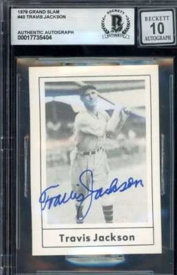 Travis Jackson Gem Mint 10 Beckett BAS Signed 1978 Grand Slam Autograph - Image 1 of 2