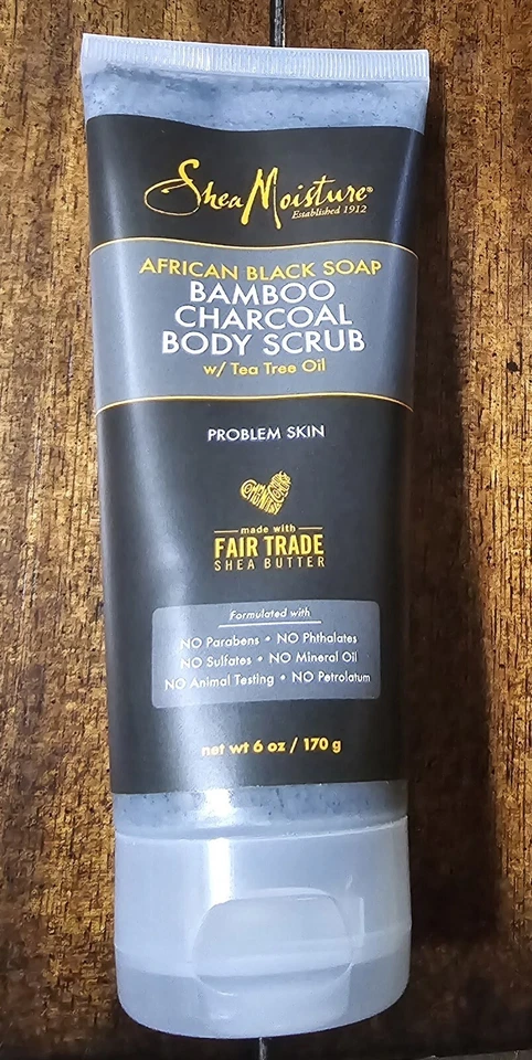 乳木果保湿非洲黑皂竹炭身体磨砂 6 盎司 — 第 1/1 张图片