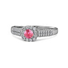 Pink Tourmaline & Diamond Halo Engagement Ring 1.40 ctw 14K White Gold JP:166100
