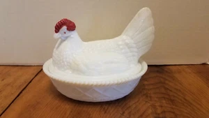 Vintage White Milk Glass Hen on Nest Candy Dish Westmoreland 7 1/2" x 6 1/2" - Picture 1 of 12