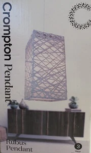 Crompton Pendant Rubus Rectangular Woven Pendant Light Etched Rattan Design MIB - Picture 1 of 6