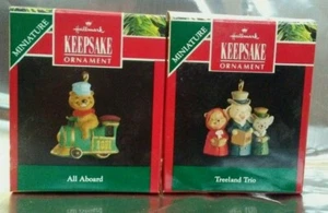 2 ~ 1991 HALLMARK TREELAND TRIO & ALL ABOARD TRAIN CHRISTMAS MINIATURE ORNAMENT - Picture 1 of 1