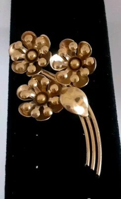 Broche/pin flor vintage chapado en oro de plata de ley Foto 1 de 4