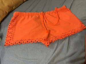 SIZE 16 SEAFOLLY Orange Board shorts elastic waist +tie decorative cut outs - Picture 1 of 5