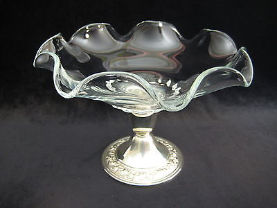 Vintage Alvin Sterling Silver & Glass Compote With Ruffled Rim, 5 1/2  T X 8  D • 137.13$