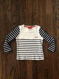Joules Girls 4Y Navy Blue/White Striped “Hello” Long-Sleeve Tee - VGUC! - Picture 1 of 8