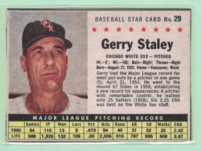 1961 Post #29, Gerry Staley, Chicago White Sox, Box - Image 1 of 2