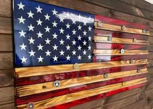Rustic Wooden American Flag Wooden Flag - Imagen 1 de 8