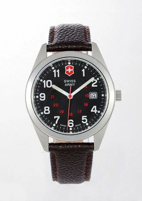 Victorinox Garrison Collection 241083 40mm Silver Stainless Steel Case with Brown Leather Strap Swiss Army Men's Wristwatch