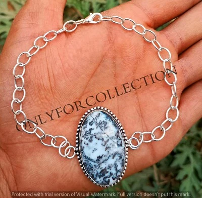 Pulseira da moda corrente 1 peça folheada a prata esterlina 925 pedra preciosa opala dendrita - Imagem 1 de 4