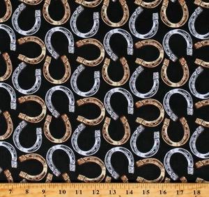 Cotton Horse Shoes Equestrian Horses Western Fabric Print by the Yard D362.46 - Picture 1 of 1