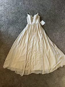 NWT Witness of Love Cream Chiffon Formal Wedding Homecoming Maxi Dress Size 8 - Picture 1 of 15