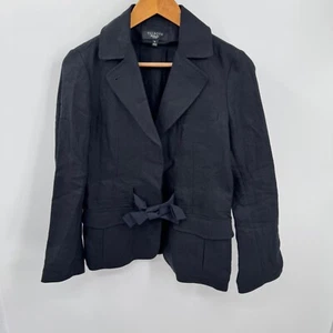 Talbots Linen 2-Button Blazer Womens 6P Belted Black Long Sleeve Pockets Office - Picture 1 of 9
