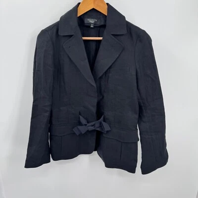 Talbots Linen 2-Button Blazer Womens 6P Belted Black Long Sleeve Pockets Office - Image 1 of 4
